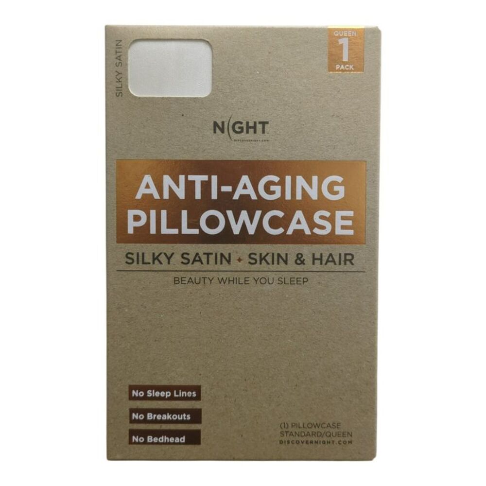 NIGHT Silk Care Anti-Aging Silky Satin Pillowcase, Standard/Queen - White